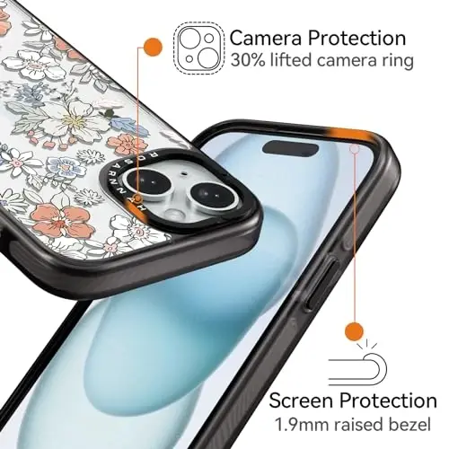 casevivid Compatible for iPhone 15 Case Cute Aesthetic - Durable Shockproof 6.6 ft Drop Impact Phone Case Cover with Funny Fashion Lovely Flower 6.1