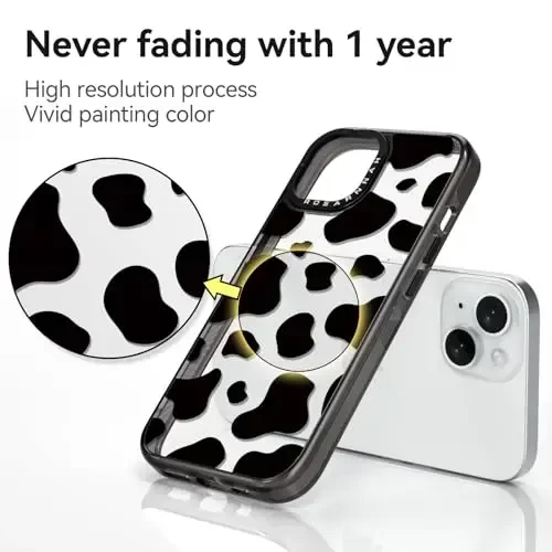 casevivid Compatible for iPhone 15 Case Cute Aesthetic - Durable Shockproof 6.6 ft Drop Impact Phone Case Cover with Funny Fashion Milk Cow Print 6.1