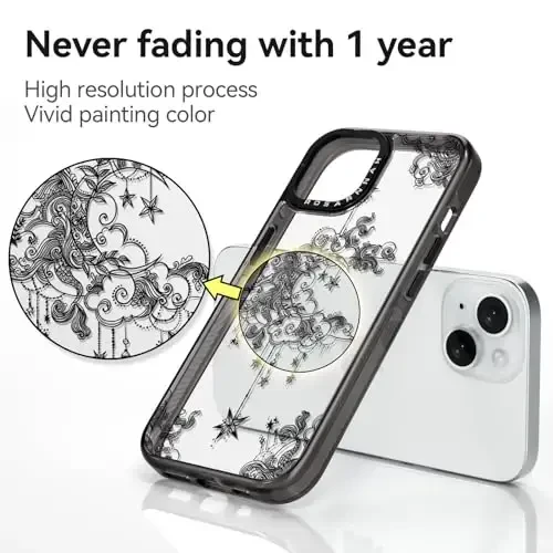 casevivid Compatible for iPhone 15 Case Cute Aesthetic - Durable Shockproof 6.6 ft Drop Impact Phone Case Cover with Funny Fashion Moon 6.1