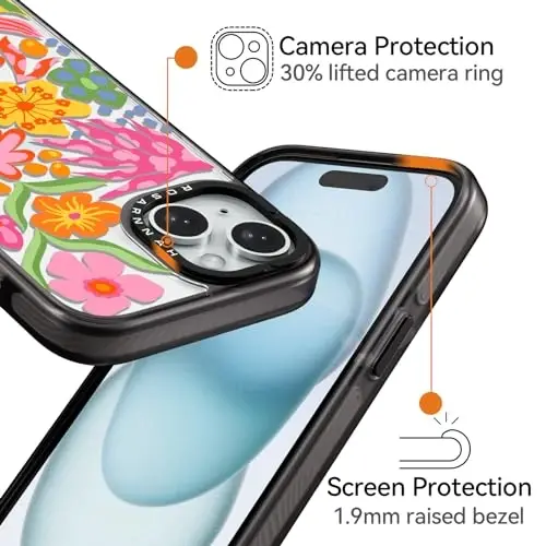 casevivid Compatible for iPhone 15 Case Cute Aesthetic - Durable Shockproof 6.6 ft Drop Impact Phone Case Cover with Funny Fashion Passion Flower 6.1