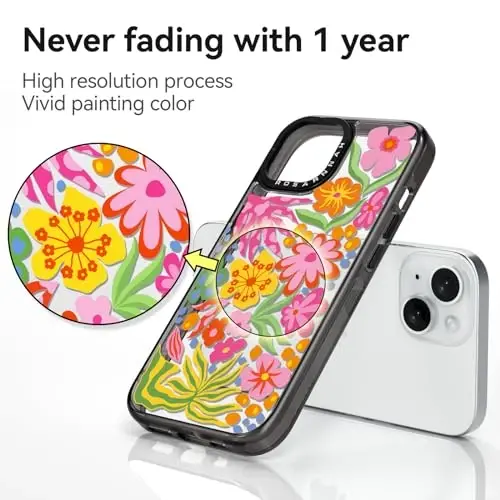 casevivid Compatible for iPhone 15 Case Cute Aesthetic - Durable Shockproof 6.6 ft Drop Impact Phone Case Cover with Funny Fashion Passion Flower 6.1