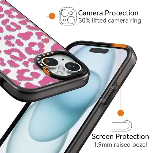 casevivid Compatible for iPhone 15 Case Cute Aesthetic - Durable Shockproof 6.6 ft Drop Impact Phone Case Cover with Funny Fashion Pink Leopard 6.1