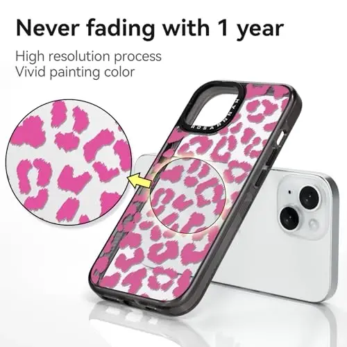 casevivid Compatible for iPhone 15 Case Cute Aesthetic - Durable Shockproof 6.6 ft Drop Impact Phone Case Cover with Funny Fashion Pink Leopard 6.1