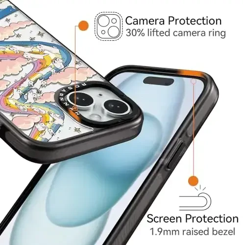 casevivid Compatible for iPhone 15 Case Cute Aesthetic - Durable Shockproof 6.6 ft Drop Impact Phone Case Cover with Funny Fashion Rainbow Rabbit 6.1
