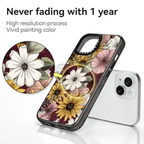 casevivid Compatible for iPhone 15 Case Cute Aesthetic - Durable Shockproof 6.6 ft Drop Impact Phone Case Cover with Funny Fashion Sunflower 6.1