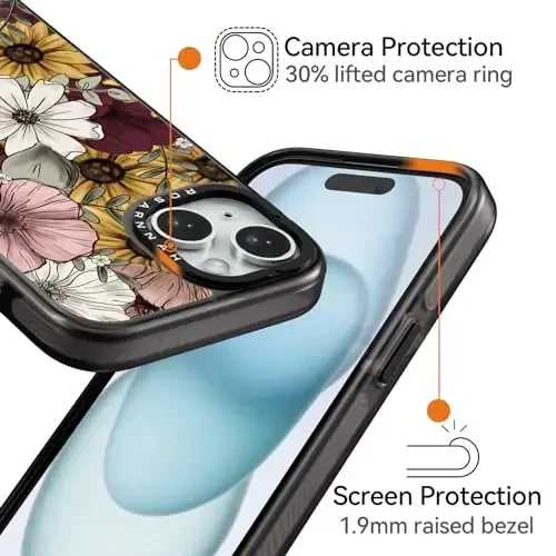 casevivid Compatible for iPhone 15 Case Cute Aesthetic - Durable Shockproof 6.6 ft Drop Impact Phone Case Cover with Funny Fashion Sunflower 6.1