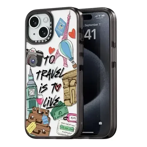 casevivid Compatible for iPhone 15 Case Cute Aesthetic - Durable Shockproof 6.6 ft Drop Impact Phone Case Cover with Funny Fashion to Travel is to Live 6.1