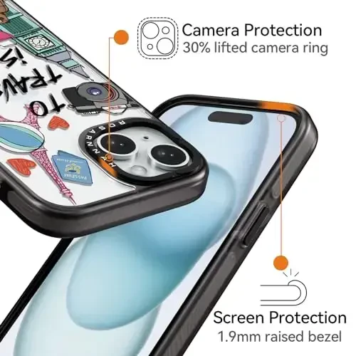casevivid Compatible for iPhone 15 Case Cute Aesthetic - Durable Shockproof 6.6 ft Drop Impact Phone Case Cover with Funny Fashion to Travel is to Live 6.1