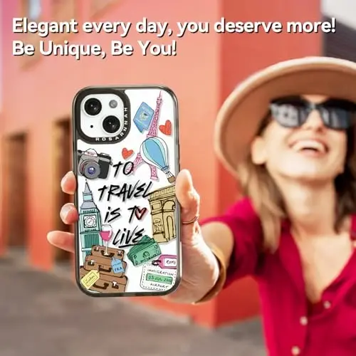 casevivid Compatible for iPhone 15 Case Cute Aesthetic - Durable Shockproof 6.6 ft Drop Impact Phone Case Cover with Funny Fashion to Travel is to Live 6.1