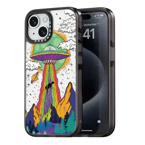 casevivid Compatible for iPhone 15 Case Cute Aesthetic - Durable Shockproof 6.6 ft Drop Impact Phone Case Cover with Funny Fashion UFO 6.1