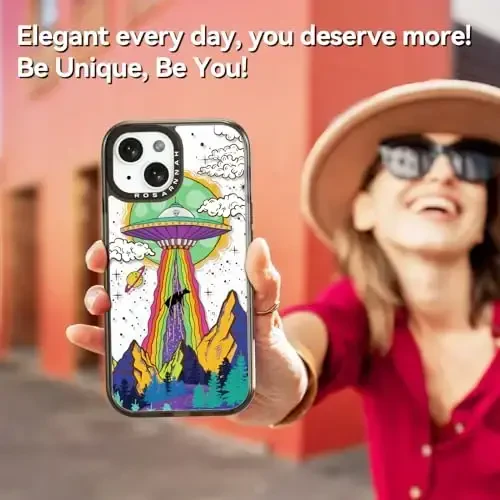 casevivid Compatible for iPhone 15 Case Cute Aesthetic - Durable Shockproof 6.6 ft Drop Impact Phone Case Cover with Funny Fashion UFO 6.1