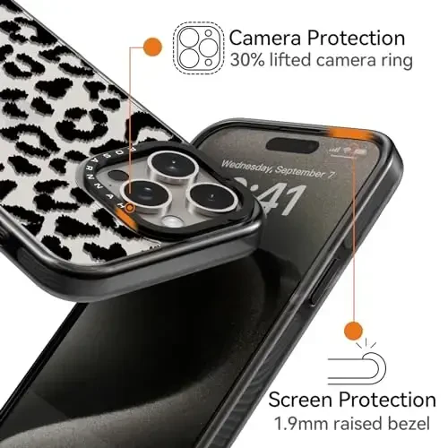 casevivid Compatible for iPhone 15 Pro Case Cute Aesthetic - Durable Shockproof 6.6 ft Drop Impact Phone Case Cover with Funny Fashion Big Black Leopard Print 6.1