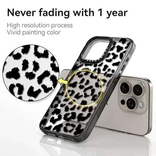 casevivid Compatible for iPhone 15 Pro Case Cute Aesthetic - Durable Shockproof 6.6 ft Drop Impact Phone Case Cover with Funny Fashion Big Black Leopard Print 6.1