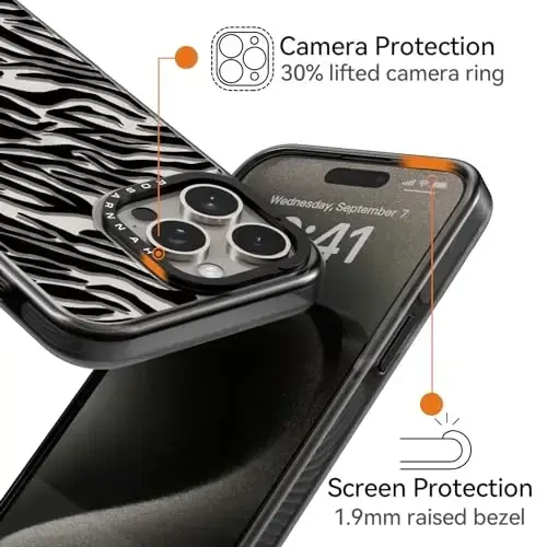 casevivid Compatible for iPhone 15 Pro Case Cute Aesthetic - Durable Shockproof 6.6 ft Drop Impact Phone Case Cover with Funny Fashion Black Zebra Print 6.1