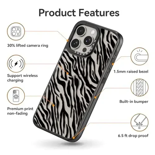 casevivid Compatible for iPhone 15 Pro Case Cute Aesthetic - Durable Shockproof 6.6 ft Drop Impact Phone Case Cover with Funny Fashion Black Zebra Print 6.1