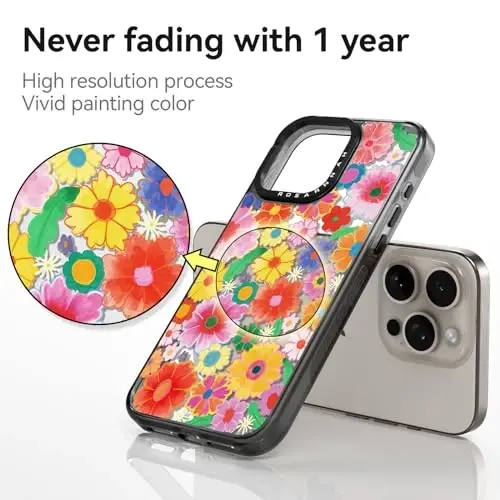 Casevivid Compatible for iPhone 15 Pro Case Cute Aesthetic - Durable Shockproof 6.6 ft Drop Impact Phone Case Cover with Funny Fashion Colorful Flowers 6.1