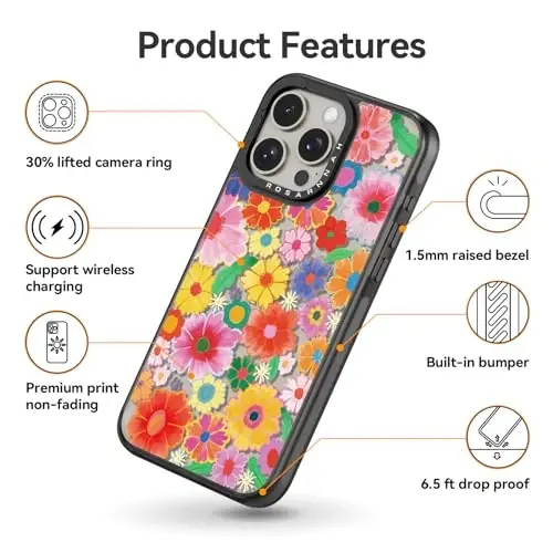 Casevivid Compatible for iPhone 15 Pro Case Cute Aesthetic - Durable Shockproof 6.6 ft Drop Impact Phone Case Cover with Funny Fashion Colorful Flowers 6.1