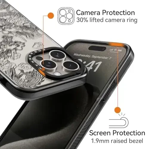 casevivid Compatible for iPhone 15 Pro Case Cute Aesthetic - Durable Shockproof 6.6 ft Drop Impact Phone Case Cover with Funny Fashion Dragon 6.1