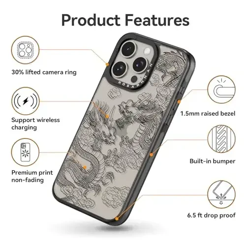 casevivid Compatible for iPhone 15 Pro Case Cute Aesthetic - Durable Shockproof 6.6 ft Drop Impact Phone Case Cover with Funny Fashion Dragon 6.1