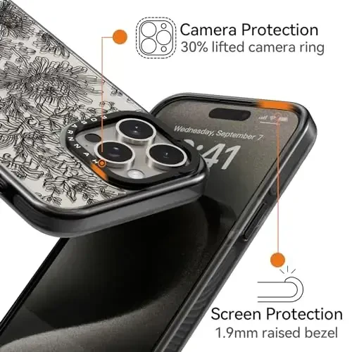 casevivid Compatible for iPhone 15 Pro Case Cute Aesthetic - Durable Shockproof 6.6 ft Drop Impact Phone Case Cover with Funny Fashion Lace Daisy 6.1