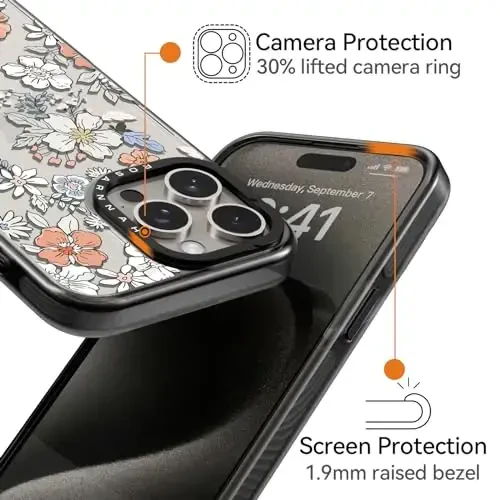 casevivid Compatible for iPhone 15 Pro Case Cute Aesthetic - Durable Shockproof 6.6 ft Drop Impact Phone Case Cover with Funny Fashion Lovely Flower 6.1