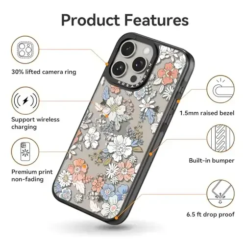 casevivid Compatible for iPhone 15 Pro Case Cute Aesthetic - Durable Shockproof 6.6 ft Drop Impact Phone Case Cover with Funny Fashion Lovely Flower 6.1