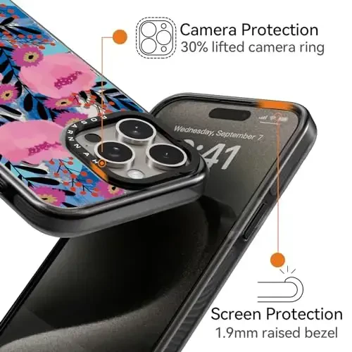 casevivid Compatible for iPhone 15 Pro Case Cute Aesthetic - Durable Shockproof 6.6 ft Drop Impact Phone Case Cover with Funny Fashion Messy Flower 6.1
