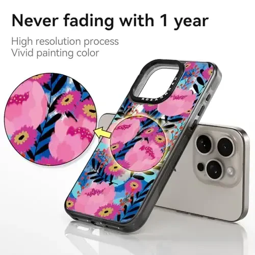 casevivid Compatible for iPhone 15 Pro Case Cute Aesthetic - Durable Shockproof 6.6 ft Drop Impact Phone Case Cover with Funny Fashion Messy Flower 6.1