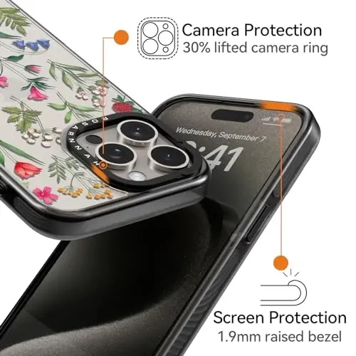 casevivid Compatible for iPhone 15 Pro Case Cute Aesthetic - Durable Shockproof 6.6 ft Drop Impact Phone Case Cover with Funny Fashion Nature Flower 6.1