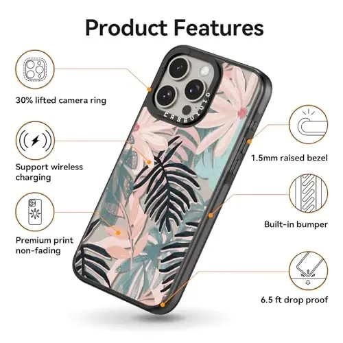 casevivid Compatible for iPhone 15 Pro Case Cute Aesthetic - Durable Shockproof 6.6 ft Drop Impact Phone Case Cover with Funny Fashion Palm Tree 6.1