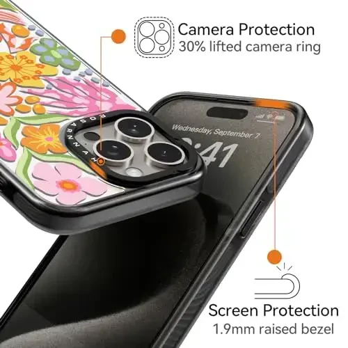 casevivid Compatible for iPhone 15 Pro Case Cute Aesthetic - Durable Shockproof 6.6 ft Drop Impact Phone Case Cover with Funny Fashion Passion Flower 6.1