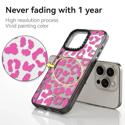 casevivid Compatible for iPhone 15 Pro Case Cute Aesthetic - Durable Shockproof 6.6 ft Drop Impact Phone Case Cover with Funny Fashion Pink Leopard 6.1