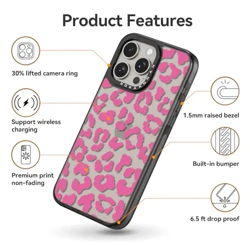 casevivid Compatible for iPhone 15 Pro Case Cute Aesthetic - Durable Shockproof 6.6 ft Drop Impact Phone Case Cover with Funny Fashion Pink Leopard 6.1