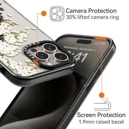 casevivid Compatible for iPhone 15 Pro Case Cute Aesthetic - Durable Shockproof 6.6 ft Drop Impact Phone Case Cover with Funny Fashion Plum Blossom 6.1