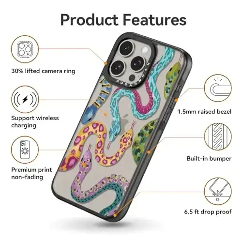 casevivid Compatible for iPhone 15 Pro Case Cute Aesthetic - Durable Shockproof 6.6 ft Drop Impact Phone Case Cover with Funny Fashion Snake 6.1