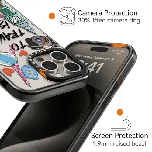 casevivid Compatible for iPhone 15 Pro Case Cute Aesthetic - Durable Shockproof 6.6 ft Drop Impact Phone Case Cover with Funny Fashion to Travel is to Live 6.1