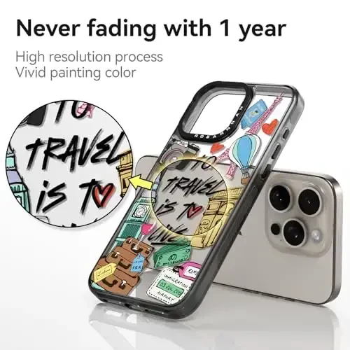 casevivid Compatible for iPhone 15 Pro Case Cute Aesthetic - Durable Shockproof 6.6 ft Drop Impact Phone Case Cover with Funny Fashion to Travel is to Live 6.1