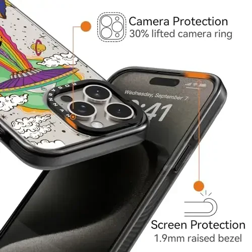 casevivid Compatible for iPhone 15 Pro Case Cute Aesthetic - Durable Shockproof 6.6 ft Drop Impact Phone Case Cover with Funny Fashion UFO 6.1