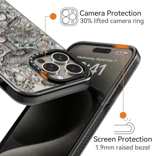 casevivid Compatible for iPhone 15 Pro Max Case Cute Aesthetic - Durable Shockproof 6.6 ft Drop Impact Phone Case Cover with Funny Fashion Black Mushroom 6.7