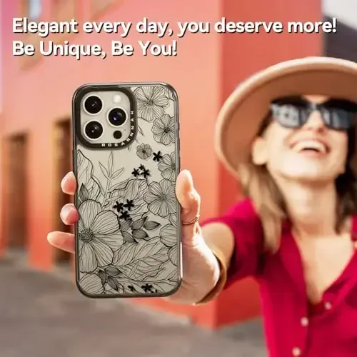 casevivid Compatible for iPhone 15 Pro Max Case Cute Aesthetic - Durable Shockproof 6.6 ft Drop Impact Phone Case Cover with Funny Fashion Black Wildflower 6.7