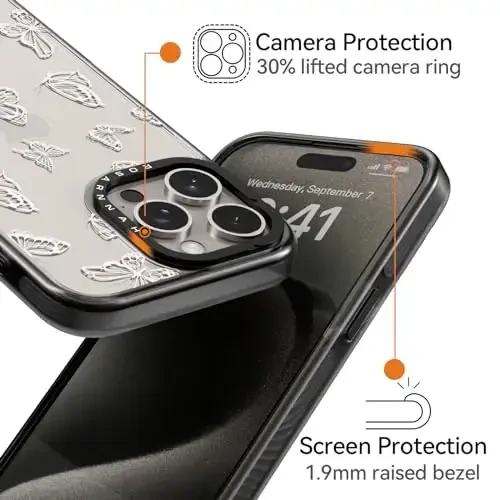 casevivid Compatible for iPhone 15 Pro Max Case Cute Aesthetic - Durable Shockproof 6.6 ft Drop Impact Phone Case Cover with Funny Fashion Butterfly 6.7