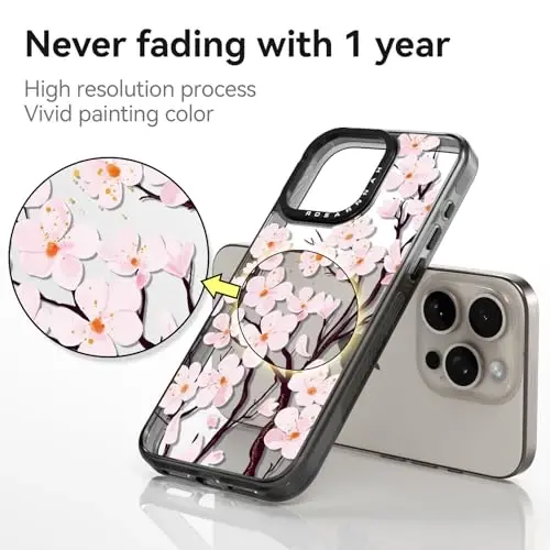 casevivid Compatible for iPhone 15 Pro Max Case Cute Aesthetic - Durable Shockproof 6.6 ft Drop Impact Phone Case Cover with Funny Fashion Cherry Blossom 6.7