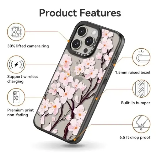 casevivid Compatible for iPhone 15 Pro Max Case Cute Aesthetic - Durable Shockproof 6.6 ft Drop Impact Phone Case Cover with Funny Fashion Cherry Blossom 6.7