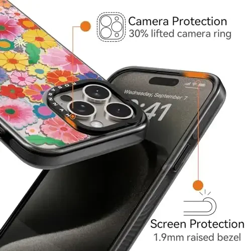 casevivid Compatible for iPhone 15 Pro Max Case Cute Aesthetic - Durable Shockproof 6.6 ft Drop Impact Phone Case Cover with Funny Fashion Colorful Flowers 6.7
