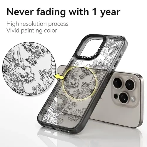 casevivid Compatible for iPhone 15 Pro Max Case Cute Aesthetic - Durable Shockproof 6.6 ft Drop Impact Phone Case Cover with Funny Fashion Dragon 6.7