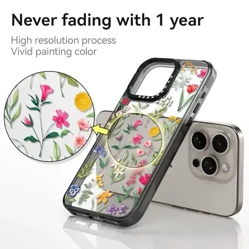 casevivid Compatible for iPhone 15 Pro Max Case Cute Aesthetic - Durable Shockproof 6.6 ft Drop Impact Phone Case Cover with Funny Fashion Nature Flower 6.7