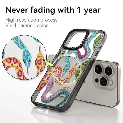 casevivid Compatible for iPhone 15 Pro Max Case Cute Aesthetic - Durable Shockproof 6.6 ft Drop Impact Phone Case Cover with Funny Fashion Snake 6.7