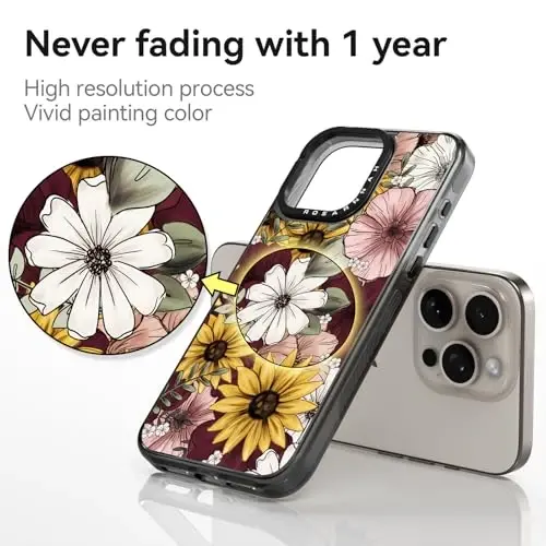 casevivid Compatible for iPhone 15 Pro Max Case Cute Aesthetic - Durable Shockproof 6.6 ft Drop Impact Phone Case Cover with Funny Fashion Sunflower 6.7