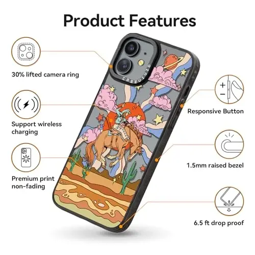 casevivid for iPhone 11 Case Aesthetic Black, Cowboy | Cute Funny Pattern Design for Girls Women Men, Durable Shockproof 6.1