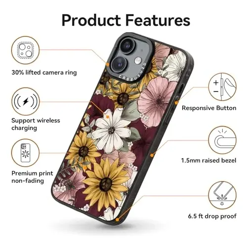 casevivid for iPhone 11 Case Aesthetic Black, Sunflower | Cute Funny Pattern Design for Girls Women Men, Durable Shockproof 6.1